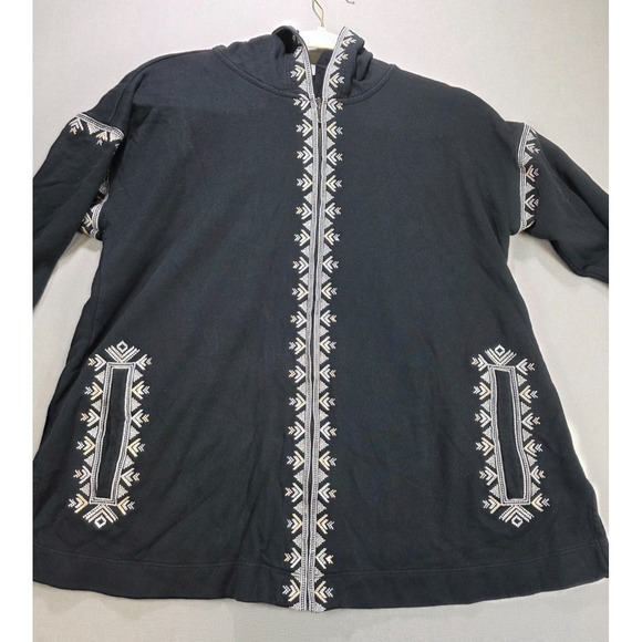 J. Jill Tops - J Jill Full Zip Hoodie Medium Black Embroidered Boho Southwest Aztec Artsy